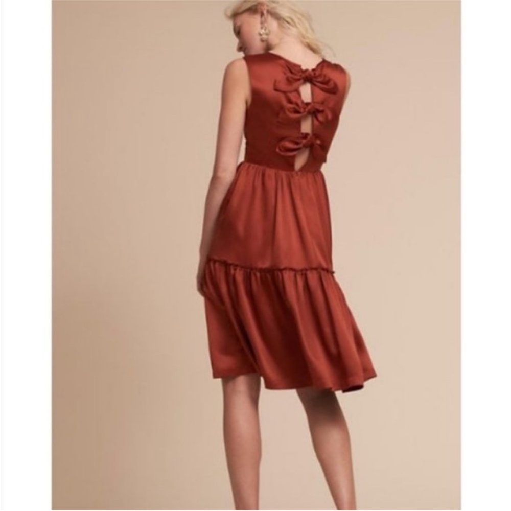 BHLDN Rust Red Backless Bow-Back Tiered Dress